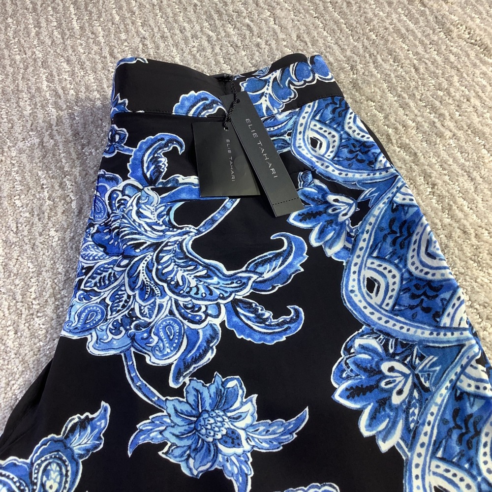 Elie Tahari Estate Garden Wide Leg Pants Blue Floral Paisley Viscose Size 6 NWT
